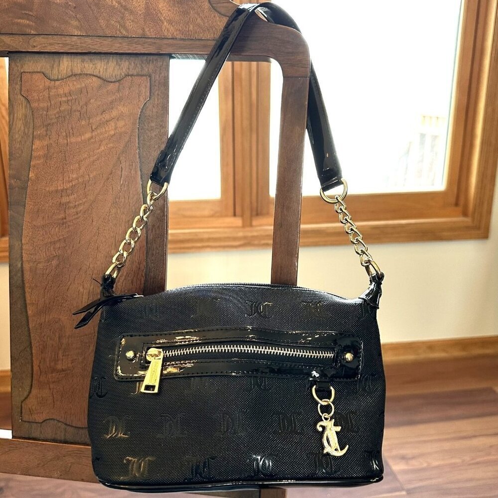 Juicy Couture Black Patent Leather Nailed It Shoulder Bag Vegan